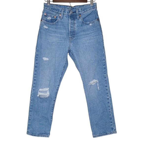 Levi's 501 Cropped Jean Athens Break Distressed Women's Size 26X26 100% Cotton - Picture 4 of 11